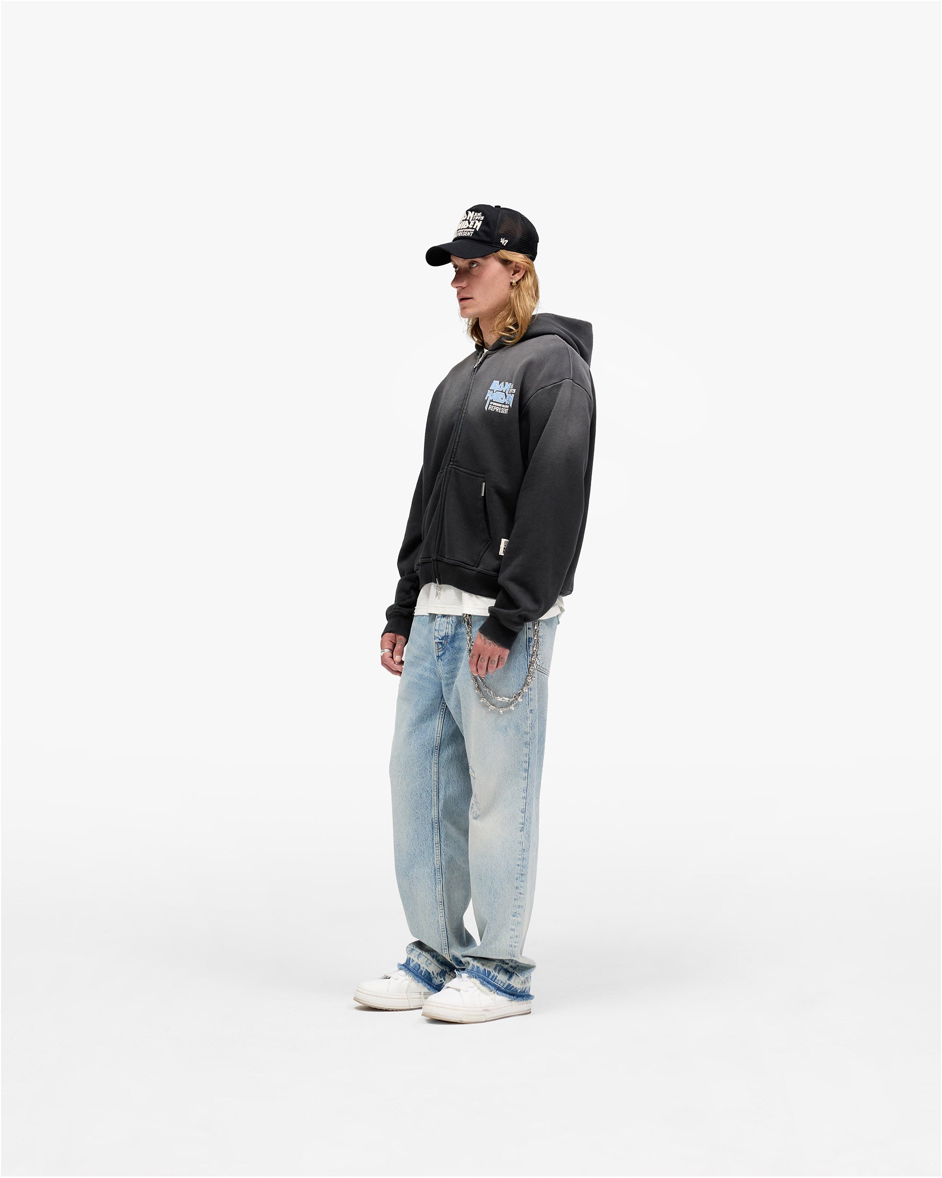 Represent X Iron Maiden Anniversary Zip Through Hoodie - Stained Black
