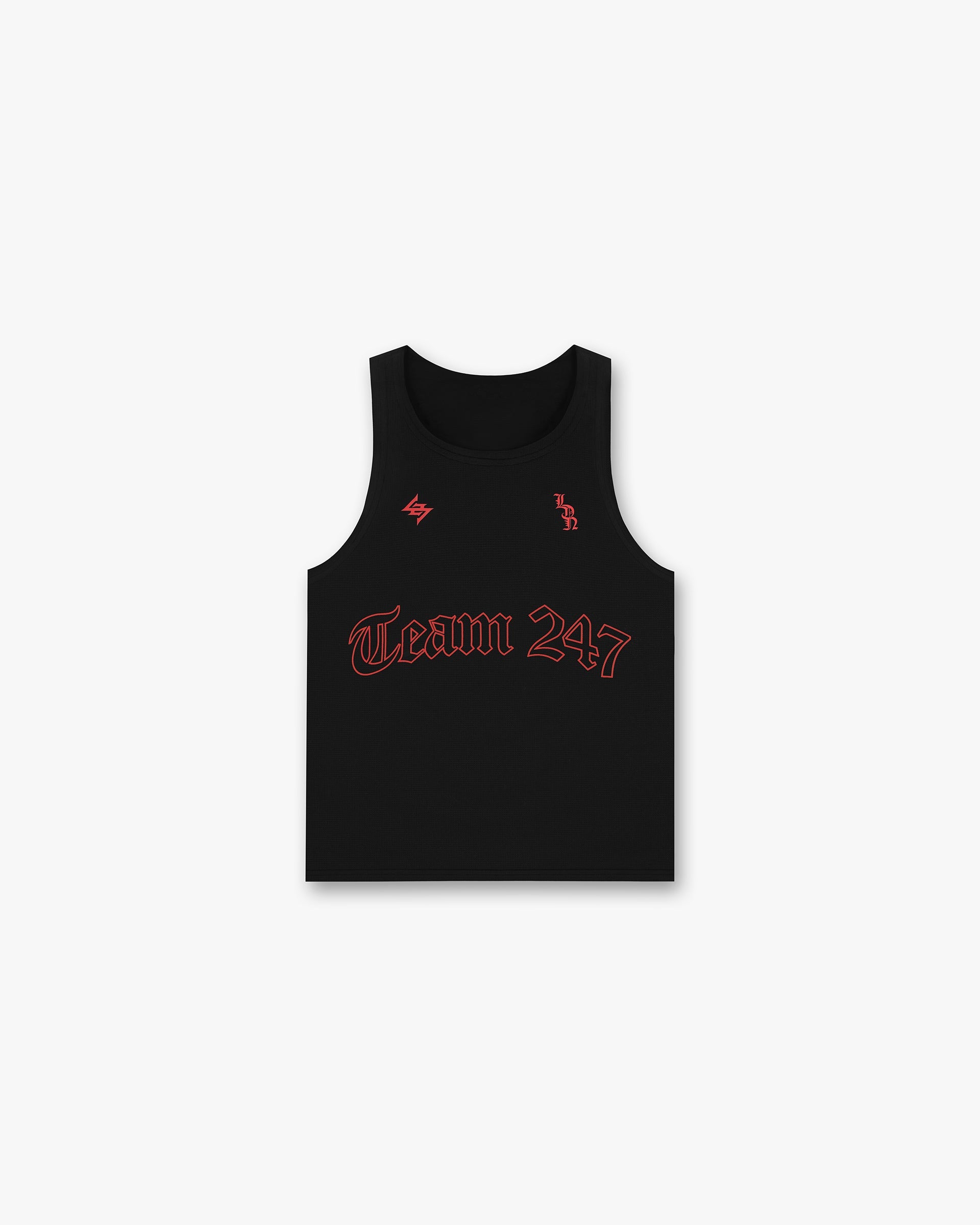Product image of a mens black singlet on a plain white background | 247 London Singlet in Black | Oversized cotton singlet with ribbed trims | 247 T-Shirts | Represent Clo