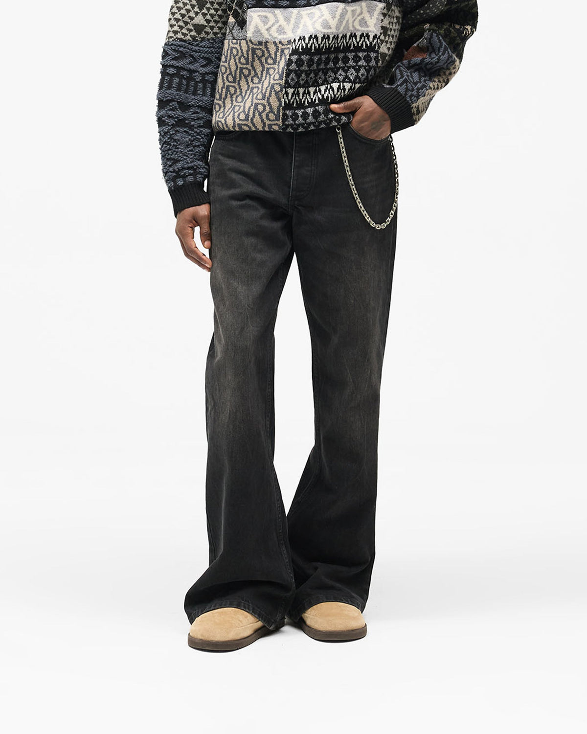 R6 Flare Denim - Black - Cropped Model - Front