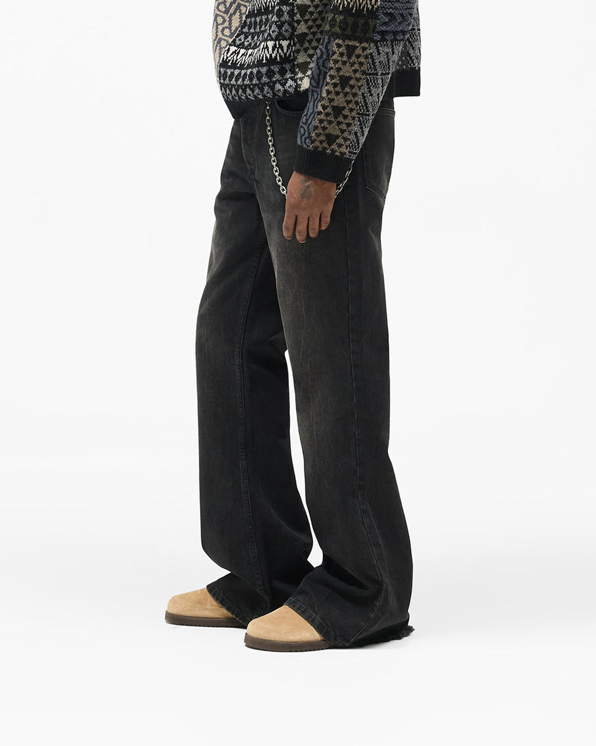 R6 Flare Denim - Black - Cropped Model - Side
