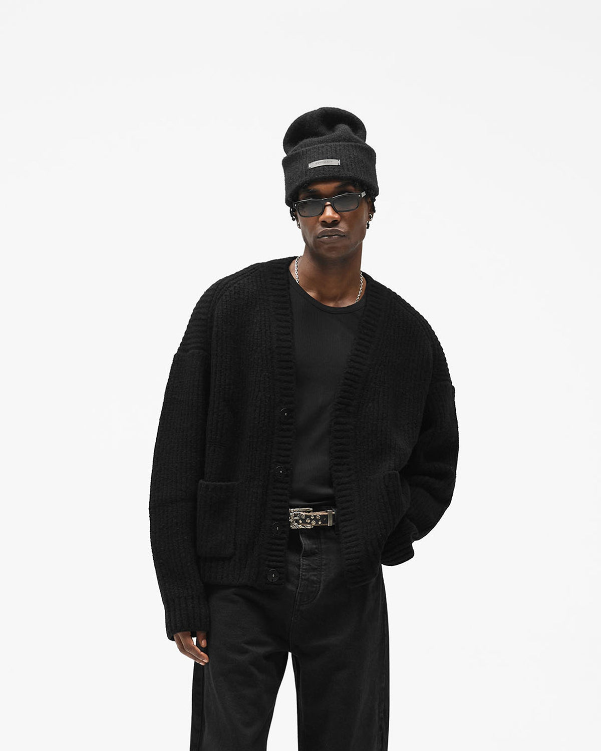 Ramone Cardigan - Black - Cropped Model - Front