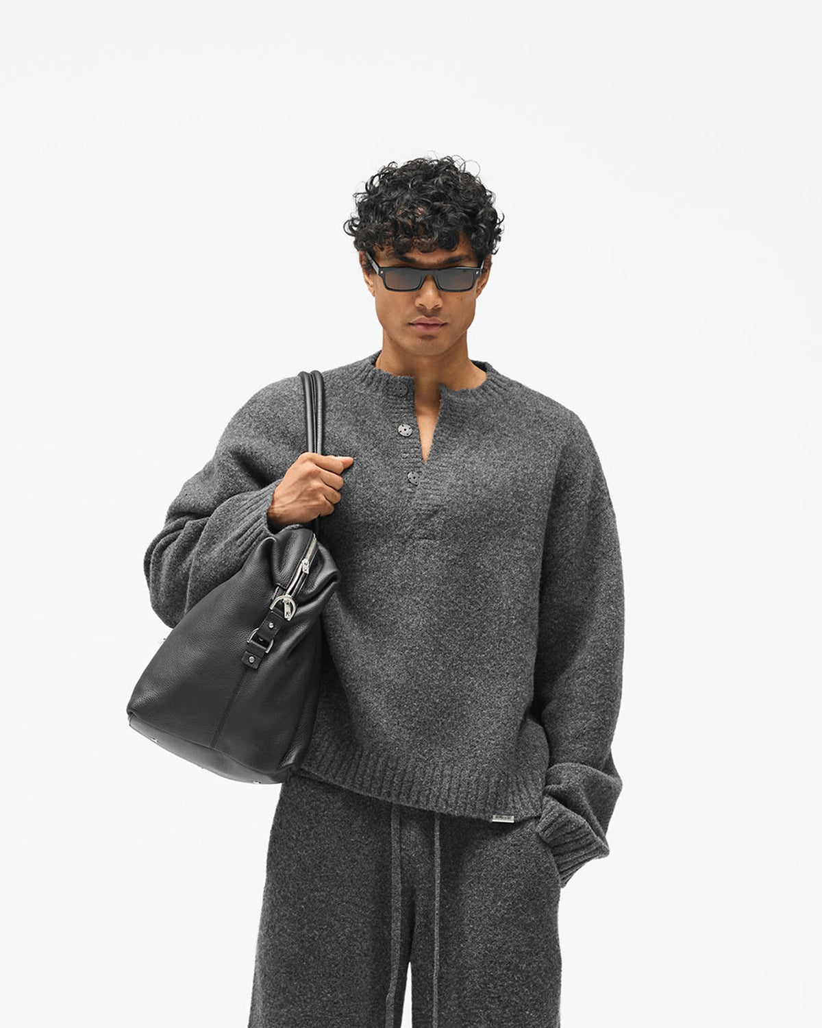 Ramone Knit Sweater - Dark Grey - Cropped Model - Front