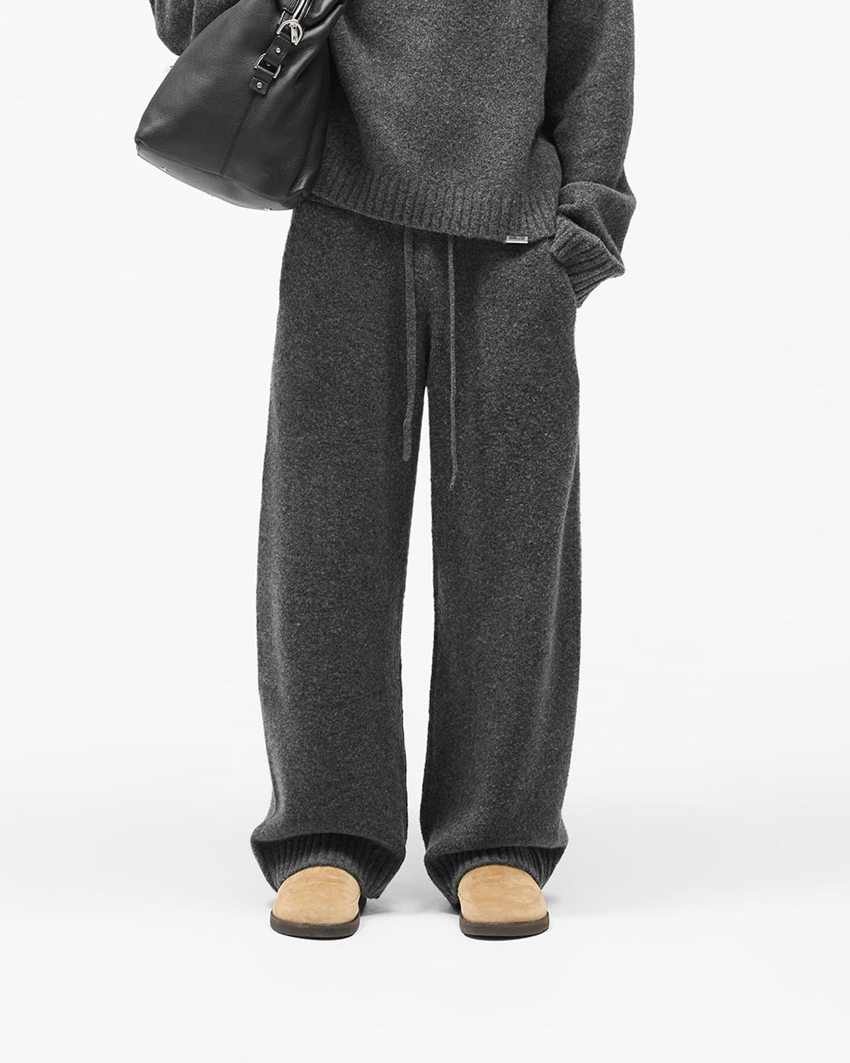 Ramone Knit Sweatpant - Dark Grey - Cropped Model - Front