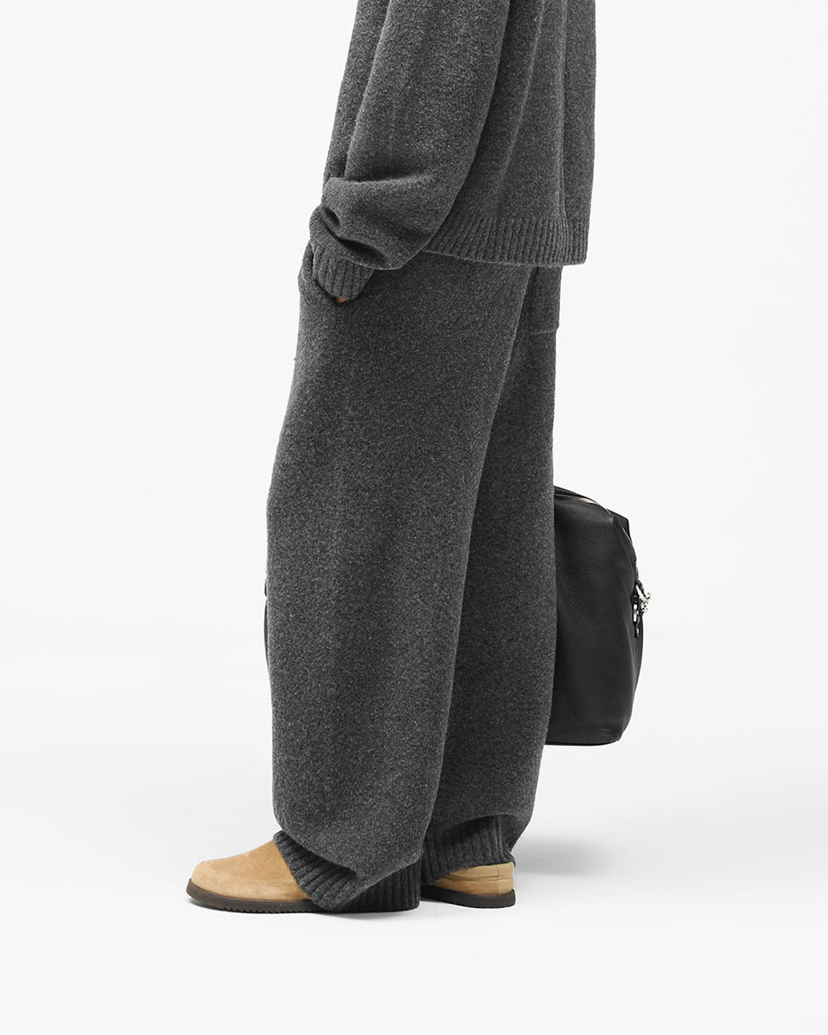 Ramone Knit Sweatpant - Dark Grey - Cropped Model - Side