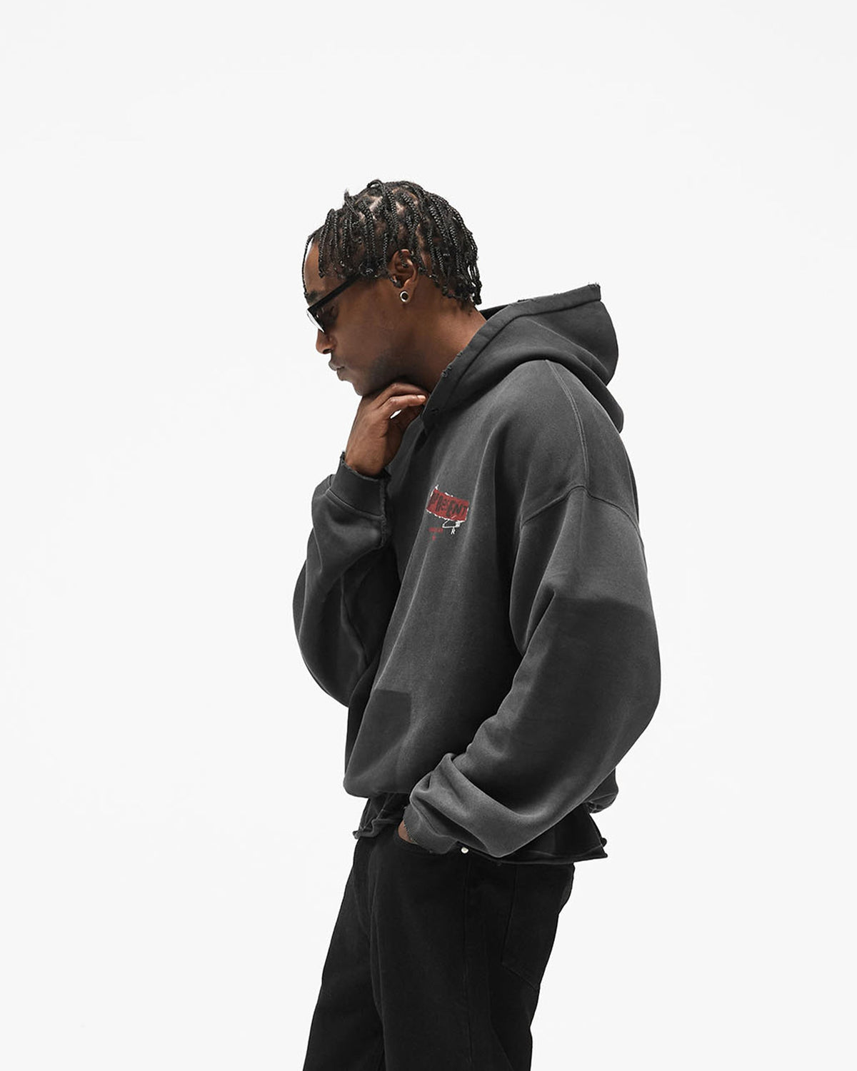 Ransom Hoodie - Vintage Black - Cropped Model - Side