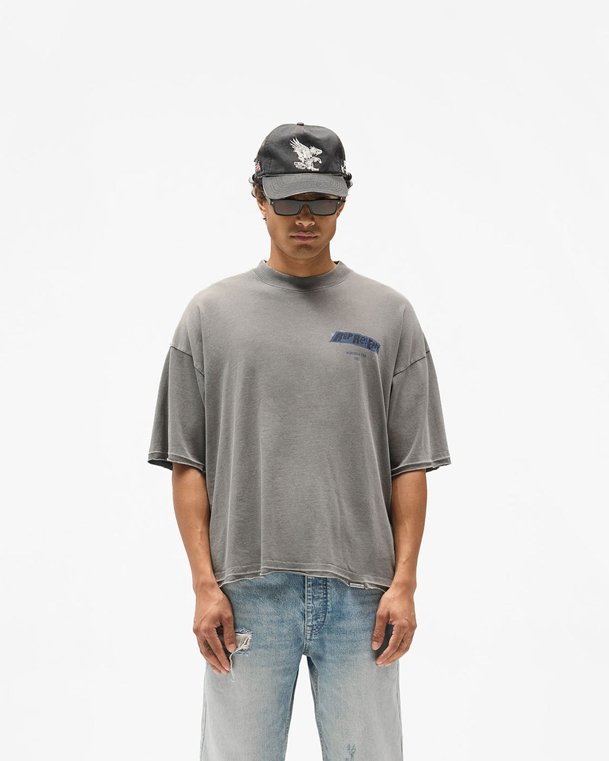Ransom T-Shirt - Oxidised Grey - Cropped Model - Front