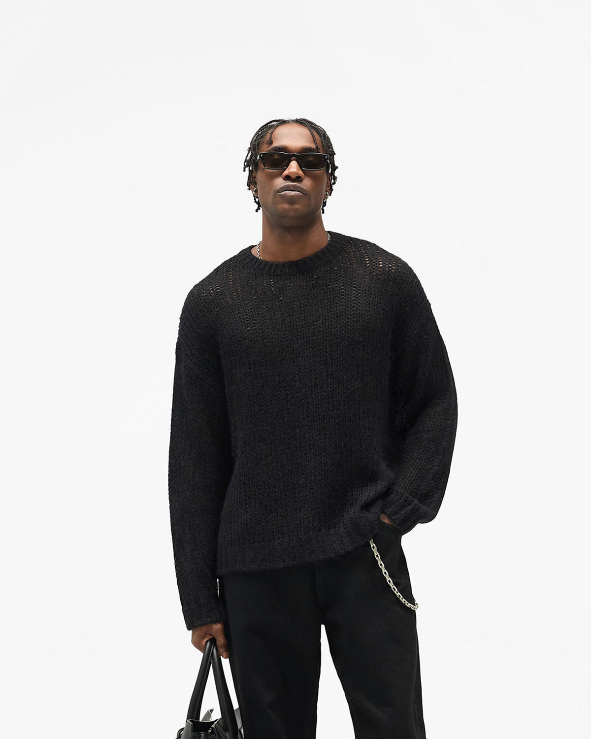 Reversible Fade Out Knit - Jet Black - Cropped Model - Front