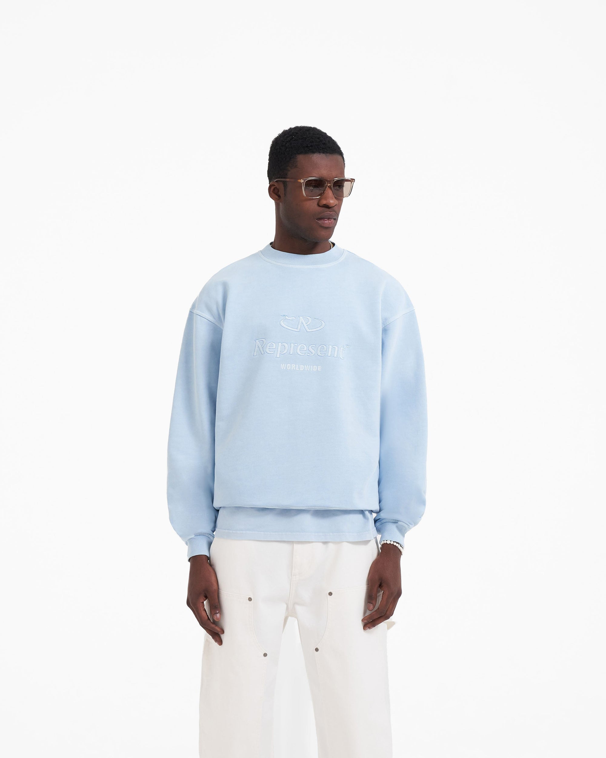 Worldwide Sweater | Powder Blue Sweaters SC23 | Represent Clo