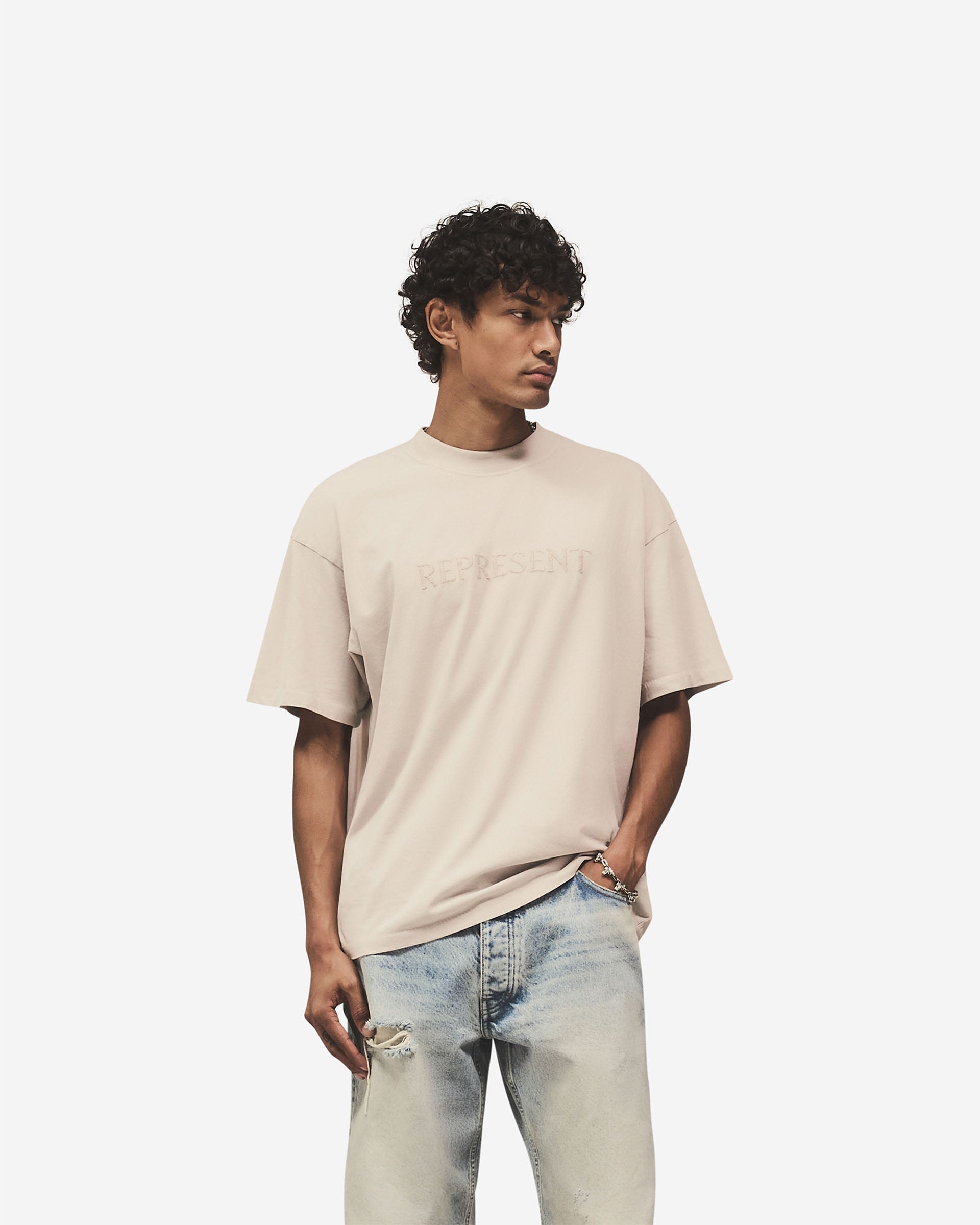 Embroidered Serif Logo T-Shirt - Concrete
