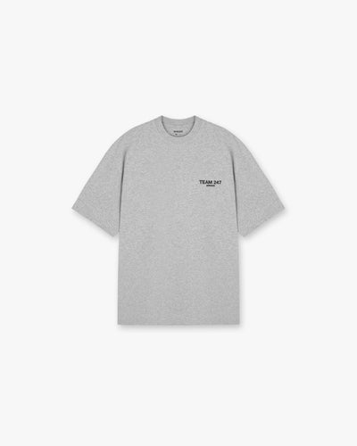 Front product image of a mens grey oversized t-shirt on a plain white background | Team 247 Oversized T-Shirt in Ash Grey | Oversized t-shirt with 247 New York branding | 247 T-Shirts | Represent Clo