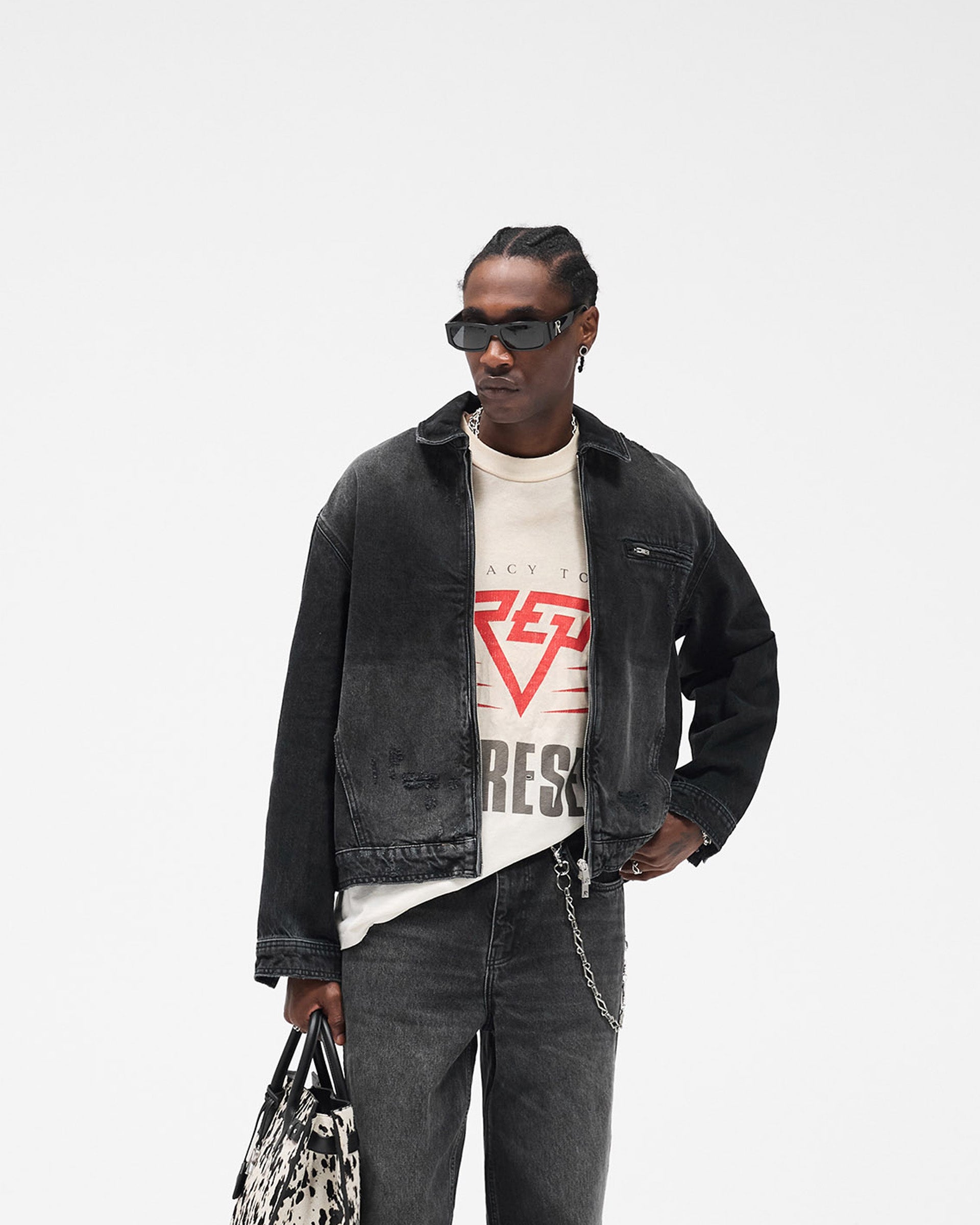 Collared Denim Jacket - Aged Black