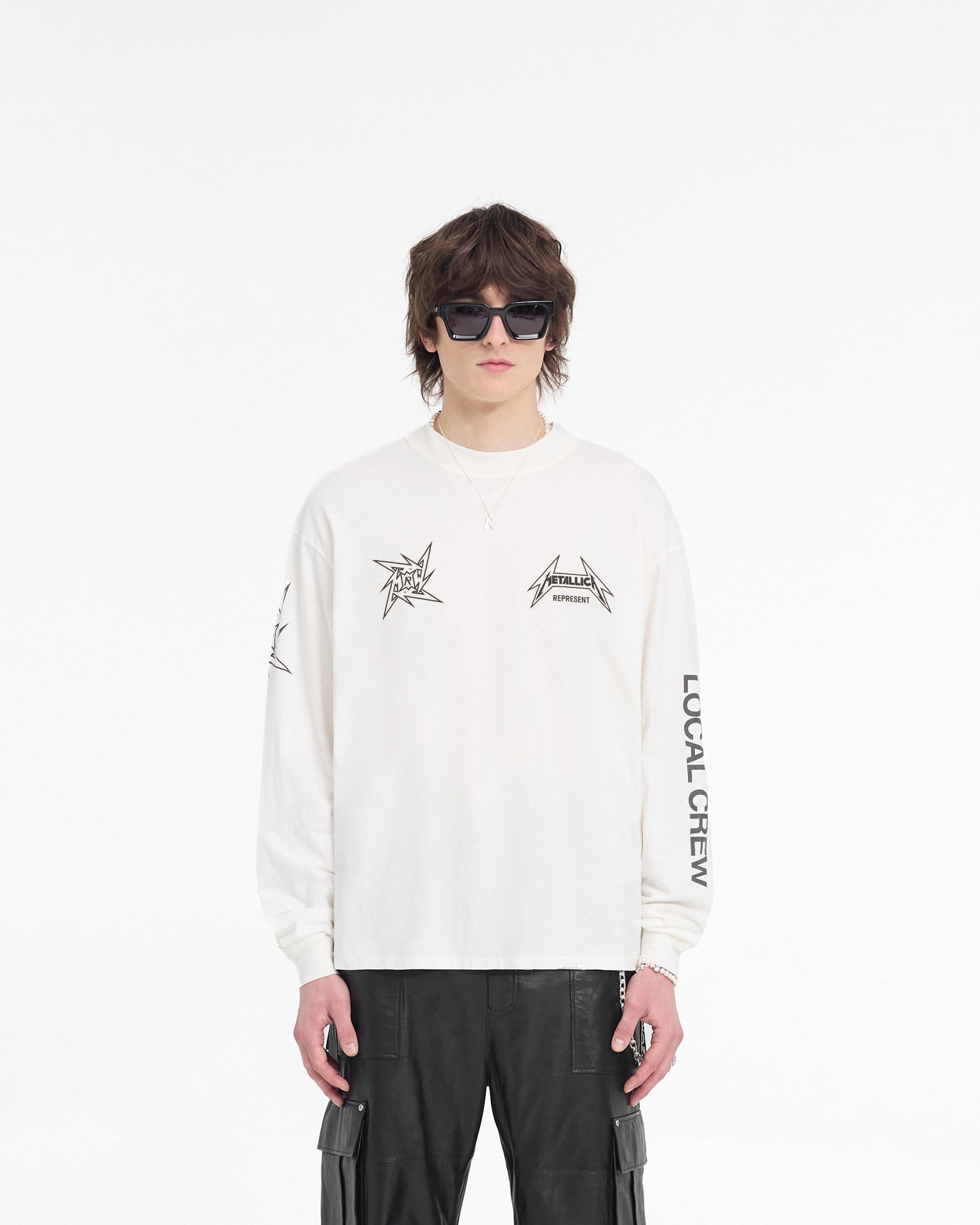 Represent X Metallica Local Crew Long Sleeve T-Shirt - Flat White