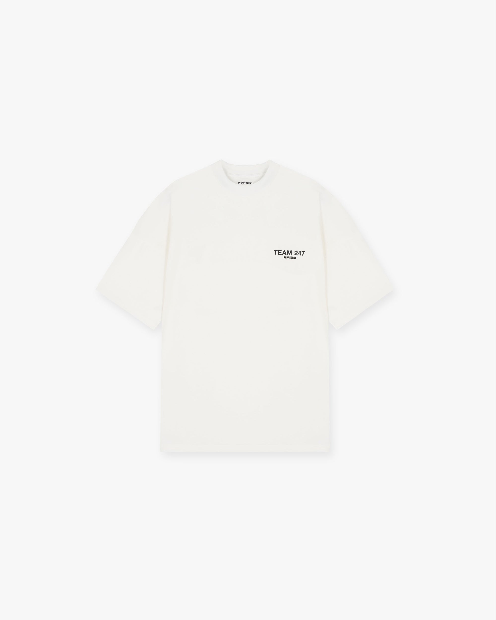 Front product image of a mens white oversized t-shirt on a plain white background | Team 247 Oversized T-Shirt in Flat White | Regular fit t-shirt | 247 T-Shirts | Represent Clo