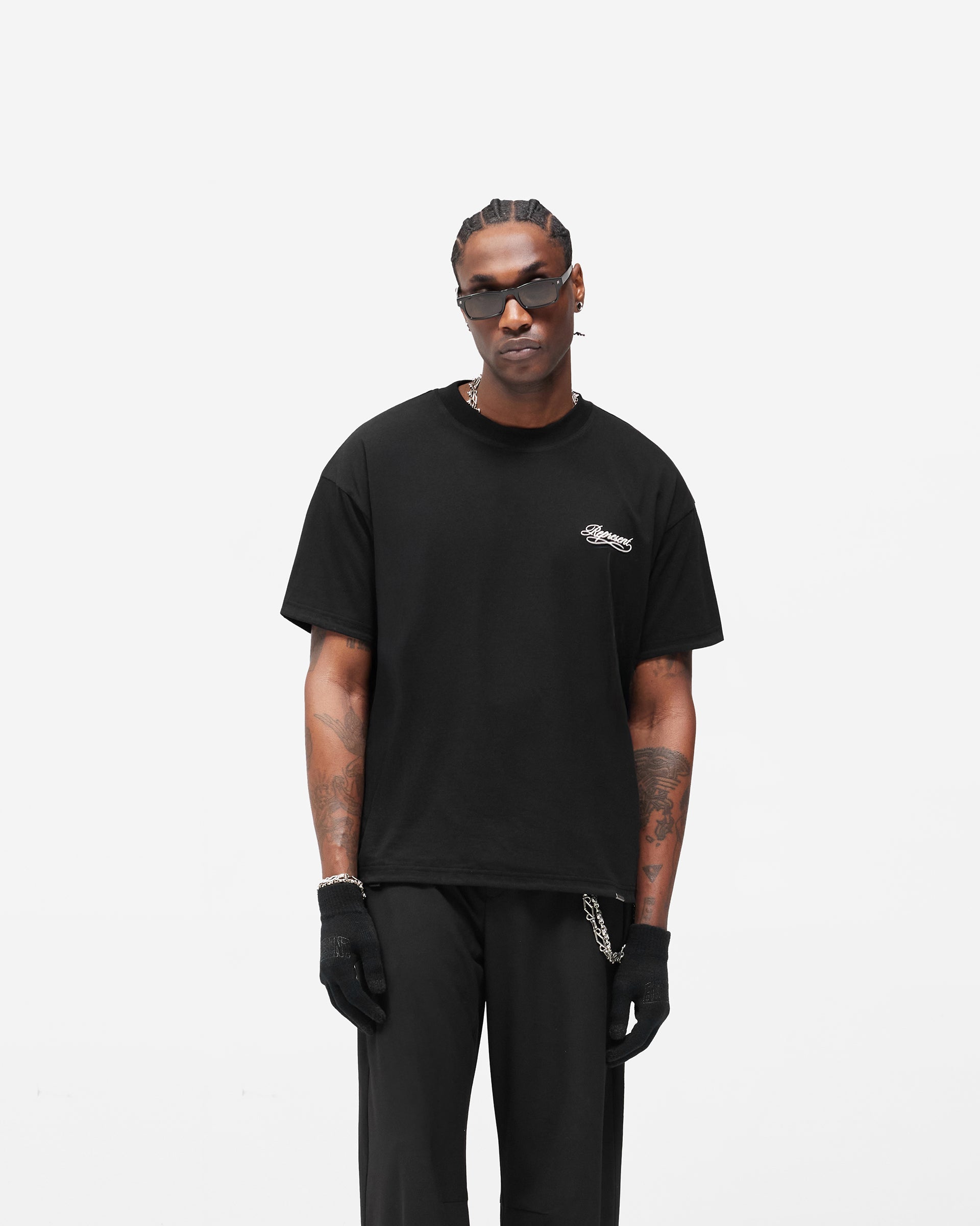 Dual Layer Script T-Shirt - Jet Black